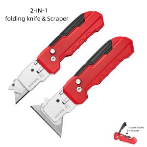 2-in-1 folding knife with acraper
