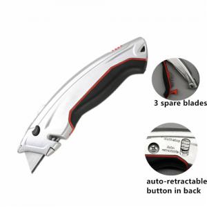 China factory Zinc alloy safety auto retractable utility knife cutter with trapezoid blade  