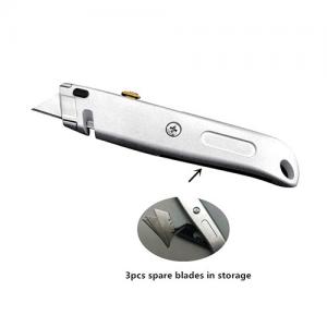 China manufacture Aluminum alloy retractable safety utility cutter knife with 4pcs trapezoid blade 