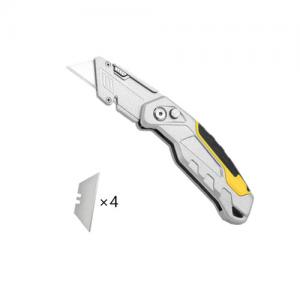 Zinc alloy retractable heavy duty folding knife with 3pcs spare trapezoid  blade